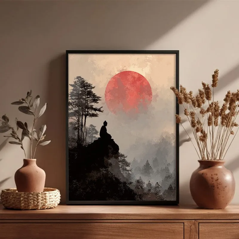 Crimson Sun IV Over Silent Peaks Wall Painting With Black Frame media 5