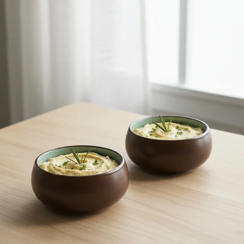 Chestnut Handcrafted Ceramic Dip Bowls (Brown,150 mL) - Set Of Two media 1