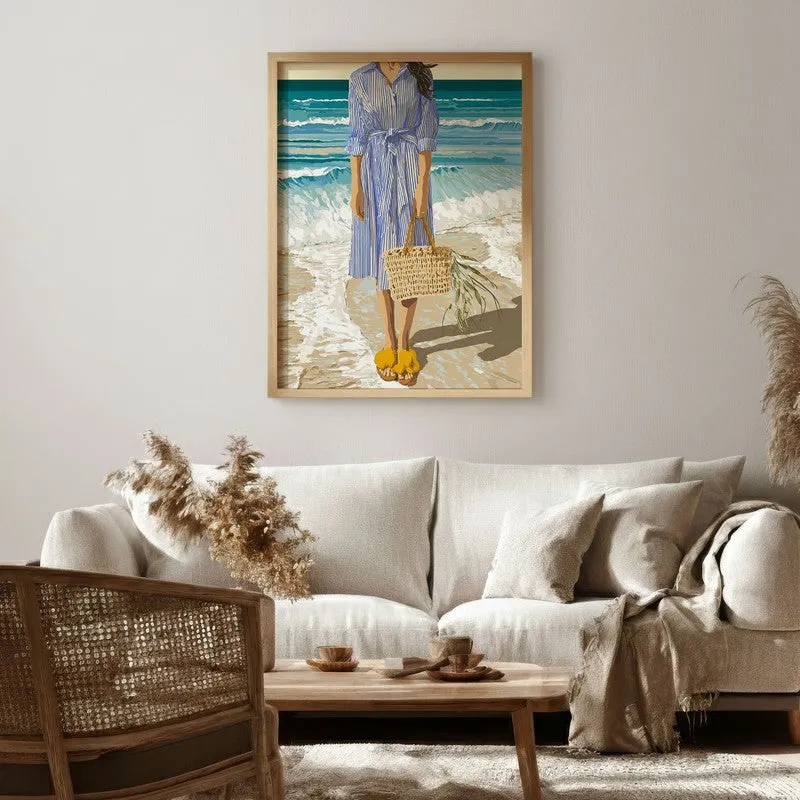 Blue Horizon Canvas Wall Painting - Brown Frame media 1