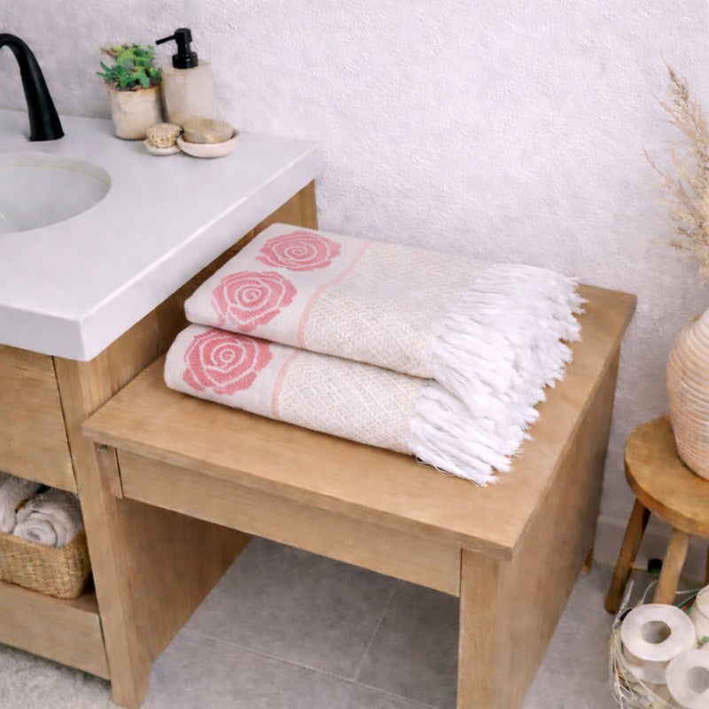 Rosette Cotton Hand Towel (Pink) - Set Of Four media 4