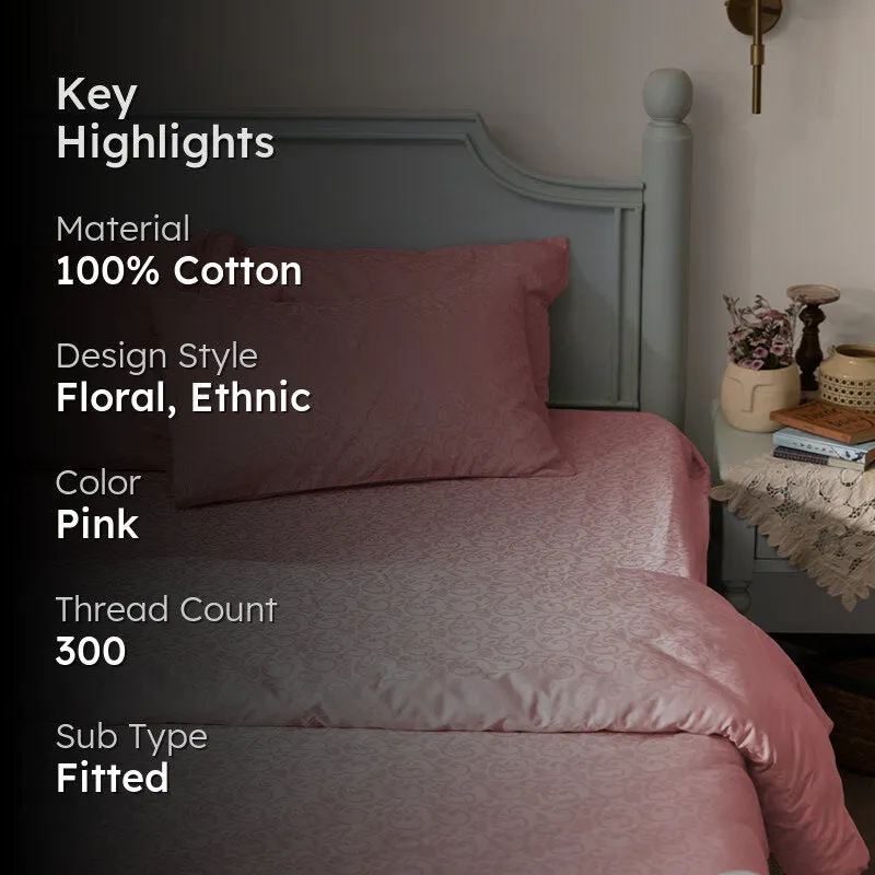 Coral Bloom Fitted Jacquard Bedsheet (Cameo Rose) - 300 TC media 2