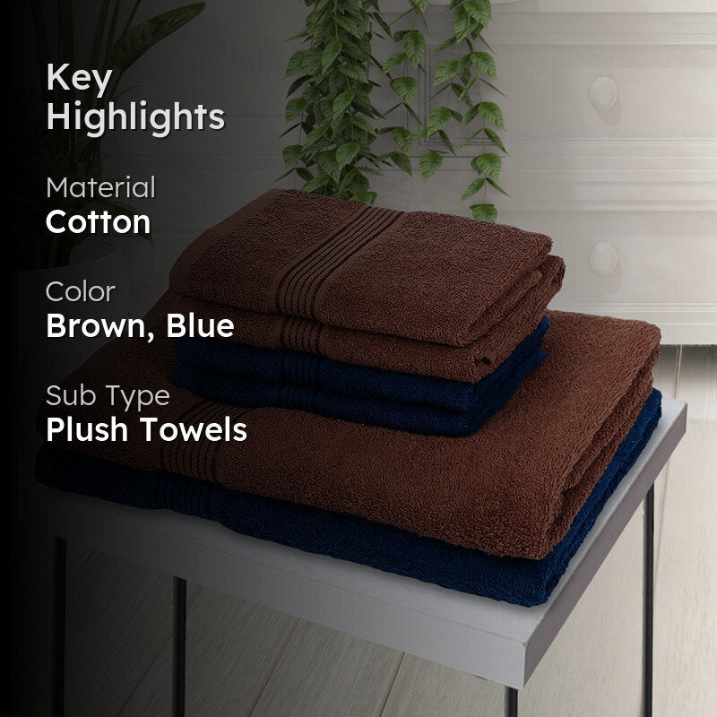 Nuage Cotton Towel Set (Brown  & Navy Blue) - Set Of Six media 2