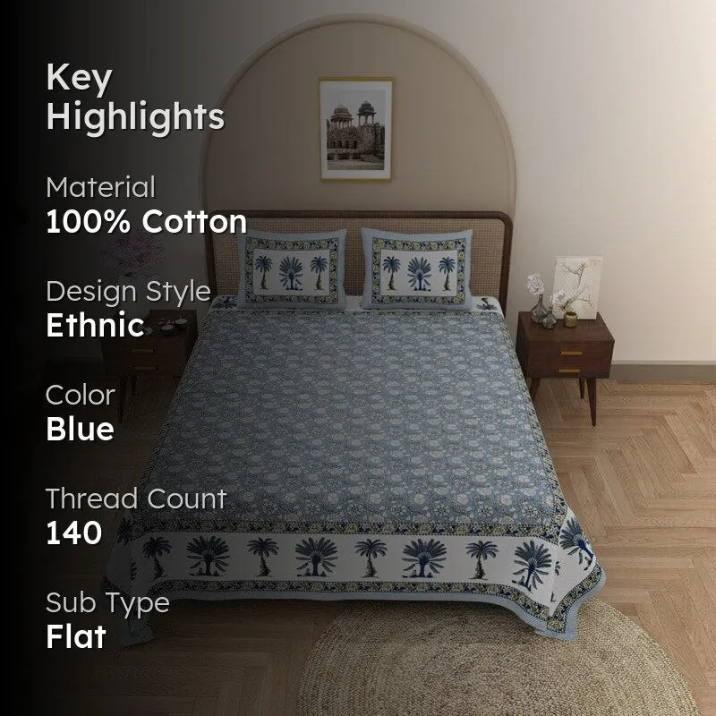 Kanishka Printed Cotton Bedsheet (Blue) - 140 TC media 2