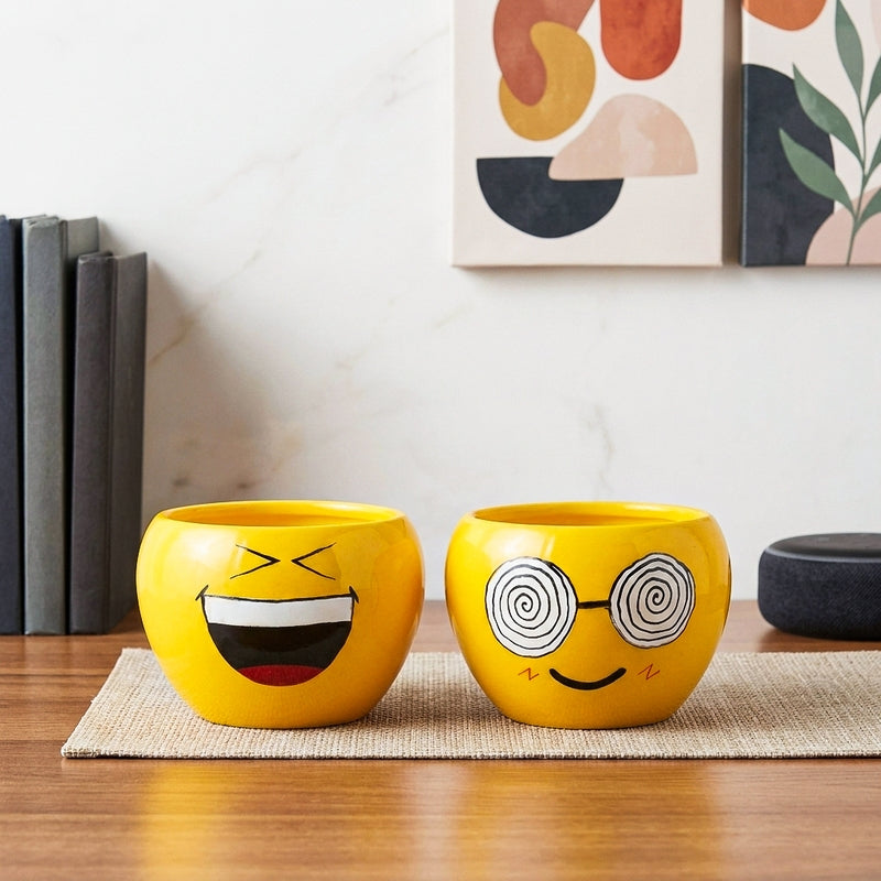 Emoji Fun II Metal Planter - Set Of Two