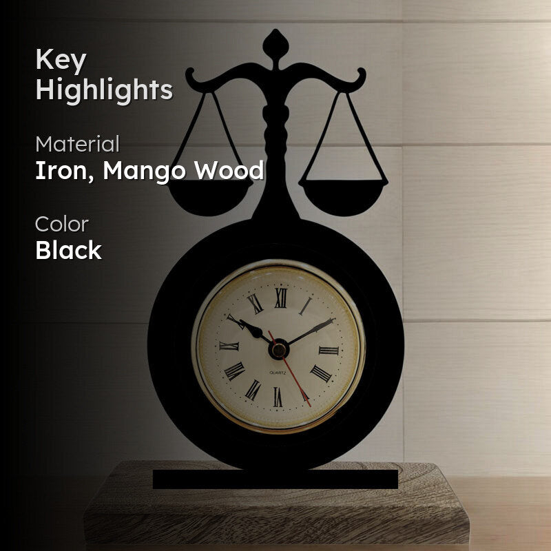 Scales Of Eternity Iron & Mango Wood Table Clock media 2