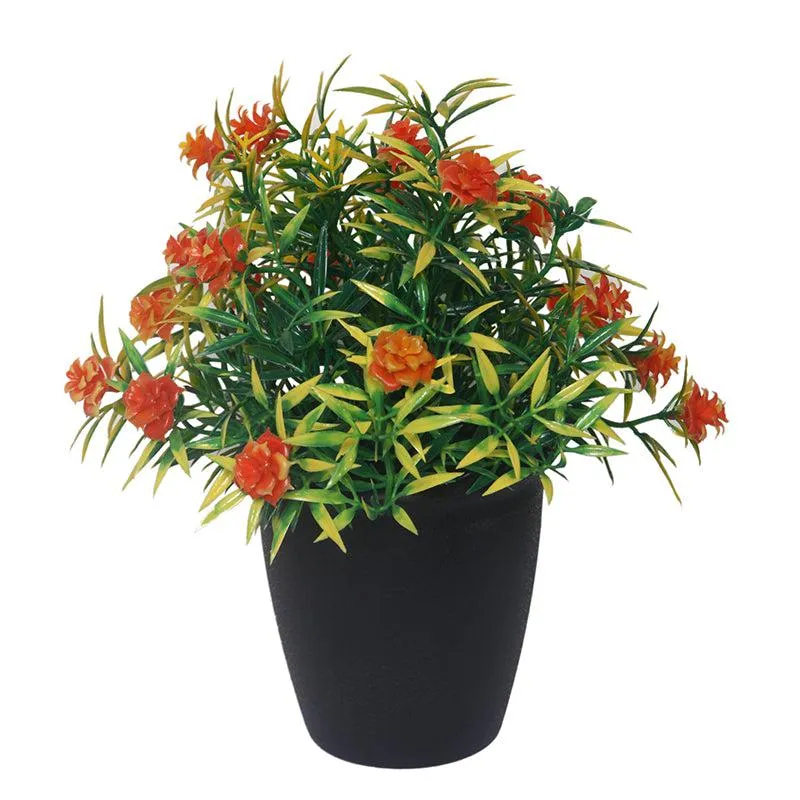 Faux Red Midnight Fire Orange Plant With Black Plastic Pot - 3