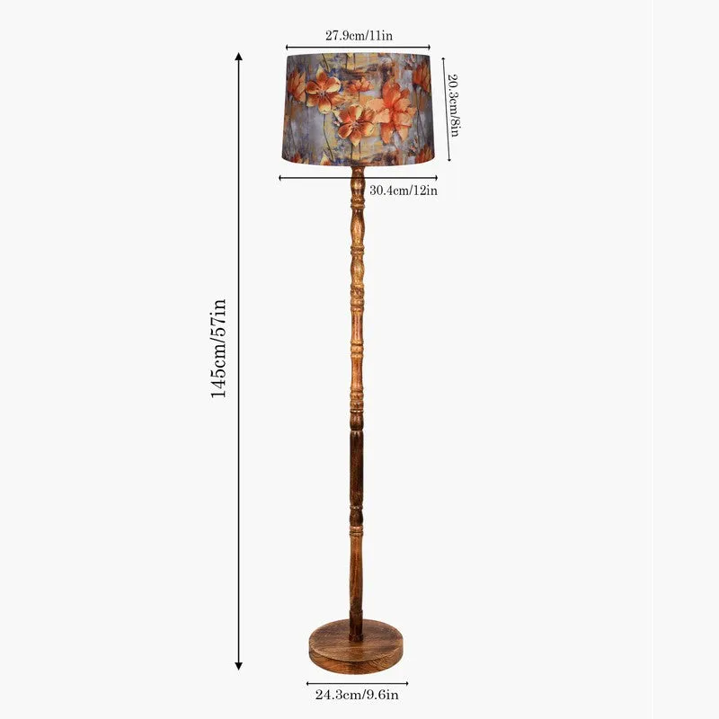 Botanical Charm Wooden Floor Lamp - Brown & Orange media 7