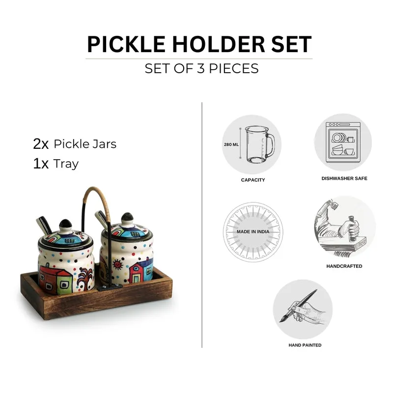 Sweet Home Handpainted Condiment Jar With Tray (280 Ml) - Five Piece Set media 5