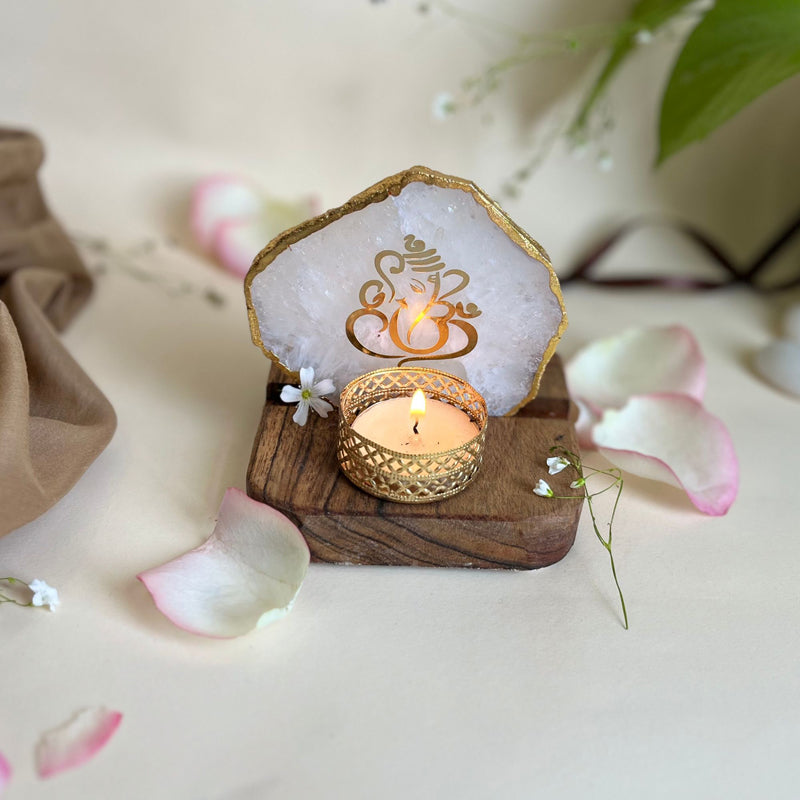 Ganesha Handcrafted Agate Religious Accent With Tealight Candle Holder - Turquoise