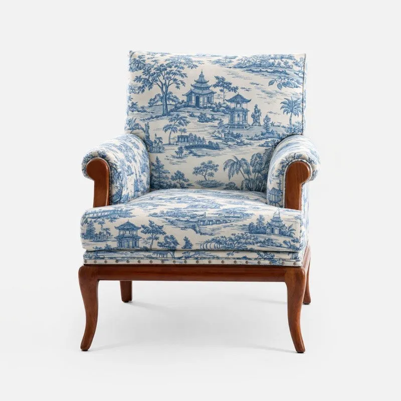 Aurelia Teak Wood & Velvet Upholstered Lounge Chair media 3