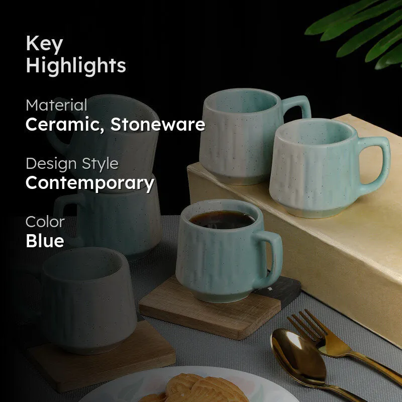 Cobalt Ceramic,Stoneware Tea Cup (120 mL Each) - Set Of Six - 2