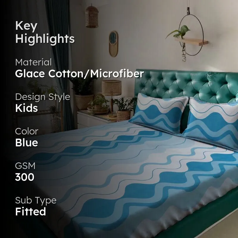 Wavy Hues Fitted Microfiber Bedsheet - 300 GSM media 2