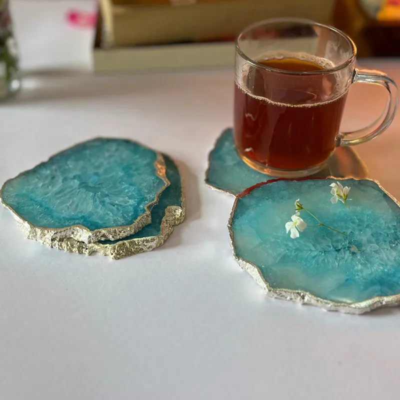 Silasa Handcrafted Crystal Agate Coaster (Turquoise) - Set Of Four media 5