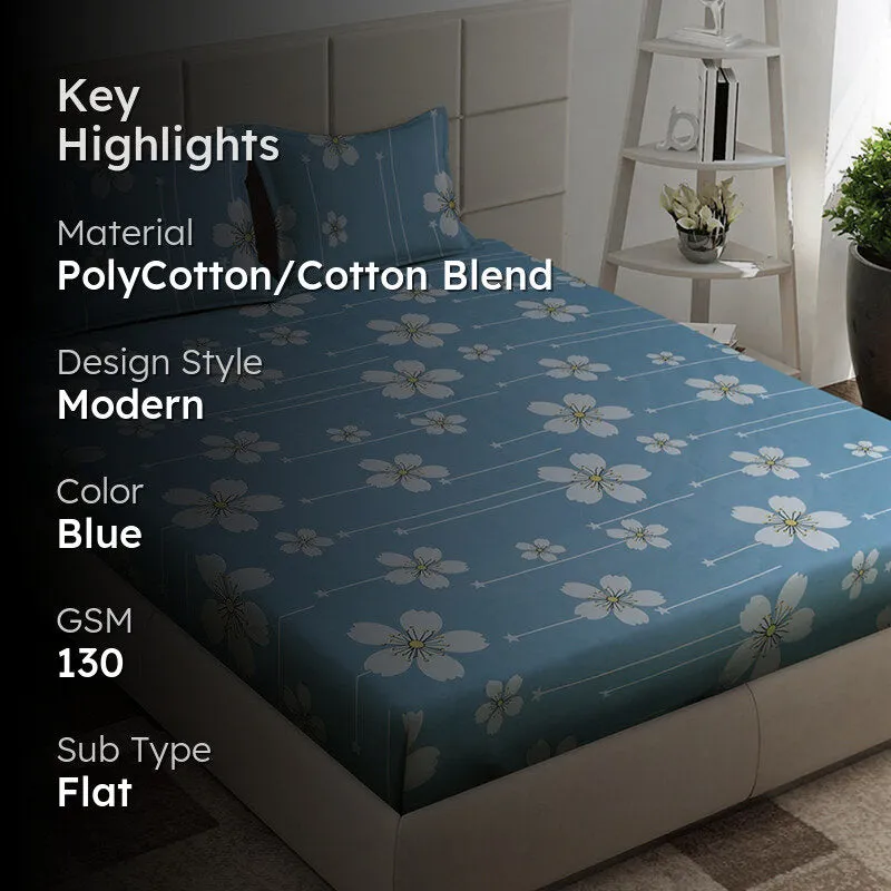 Azure Magnolias Floral Bedsheet - 130 GSM media 2