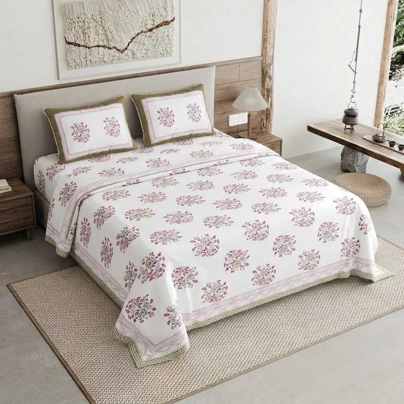 Desert Style Cotton Bedsheet (Pink,Green,White) - 120 TC media 1
