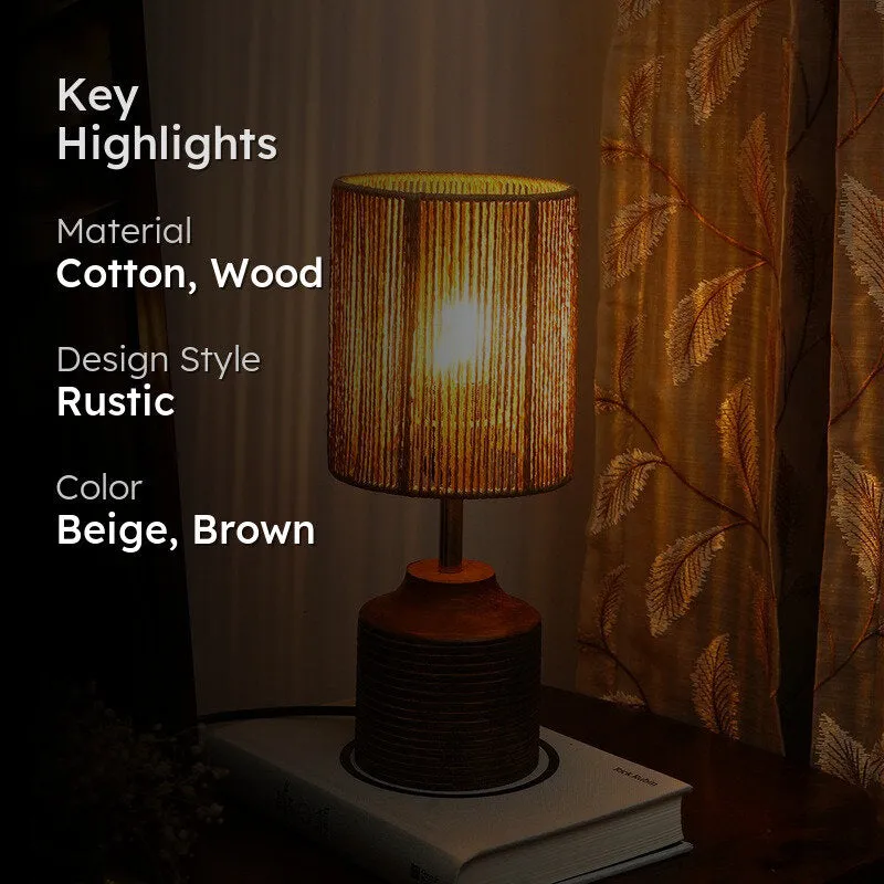 Reedcraft Cotton Table Lamp Wooden Base - Beige,Brown media 2