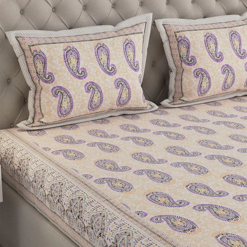 Suyash Printed Cotton Bedsheet (Beige) - 240 TC media 3