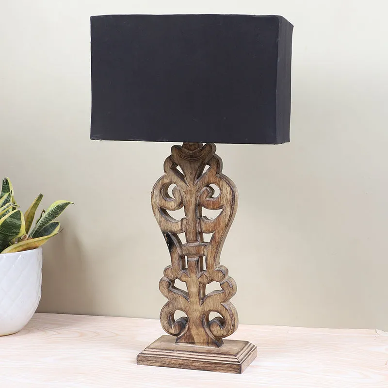 Urbane Deco Mango Wood Table Lamp - Black,Brown media 2