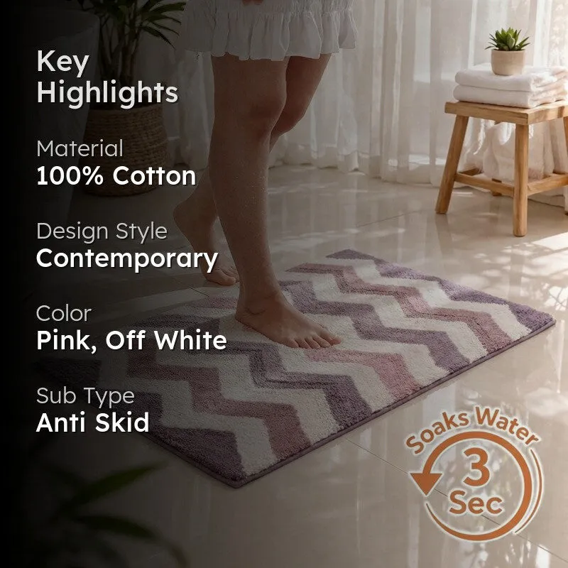 Steplyn Chevron Cotton Bath Mat - Pink & Off White media 2
