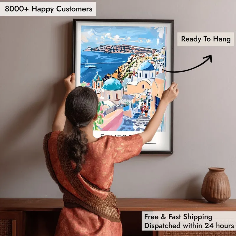 Vintage Santorini Framed Canvas Wall Painting media 6