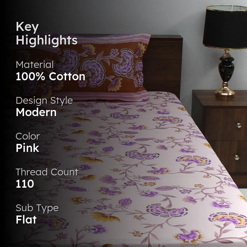 Siya Floral Cotton Bedsheet (Purple) - 110 TC media 2