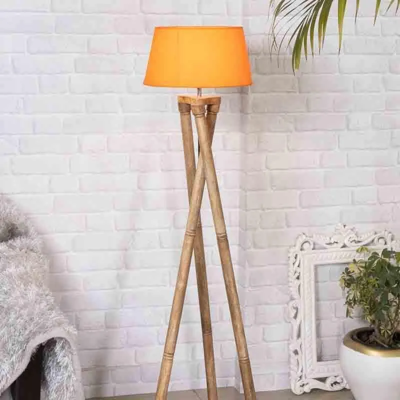 Criss Crossed Wooden Tripod Lamp - Orange media 6