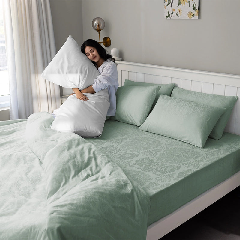 Symmetry Charm Fitted Jacquard Cotton Bedsheet (Sage Green) - 300 TC media 6