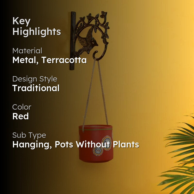 Red Wrap Terracotta Hanging Planter media 2