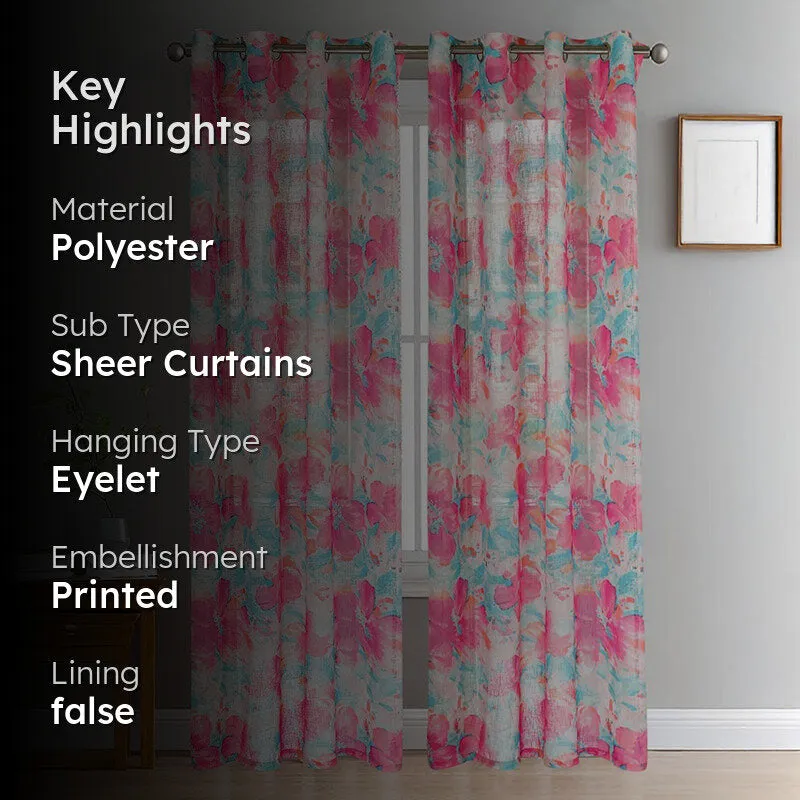 Casira pink floral sheer curtain set of two, sheer fabric highlight
