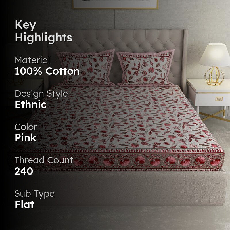 Suvarna Printed Cotton Bedsheet (Orange) - 240 TC media 2