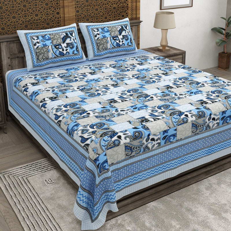 Weaveel Cotton Bedsheet (Blue) - 240 TC