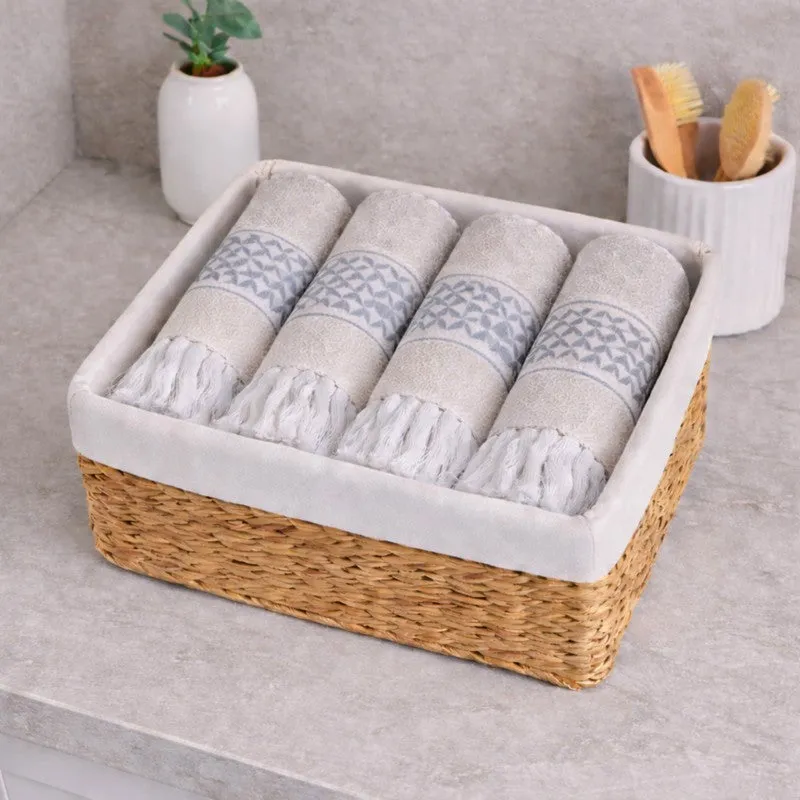MosacStrip Cotton Hand Towel (Grey) - Set Of Four media 1