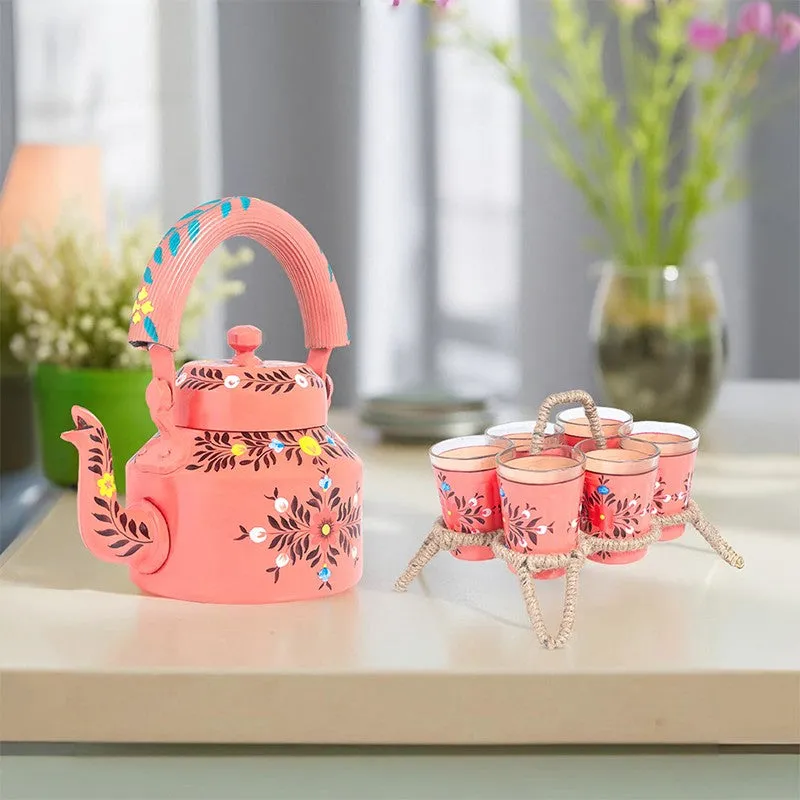 Brew Serve Handpainted Tea Set With Stand (Peach) - Eight Piece Set media 4