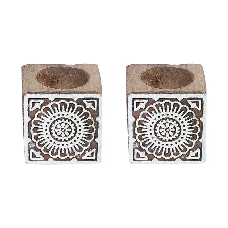 Mandala Mango Wood Tea Light Holder - Set Of Two media 3