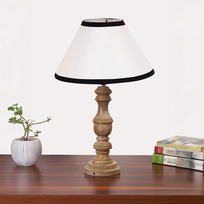 Cotin II Stripe Carve Wooden Table Lamp - White,Brown media 3