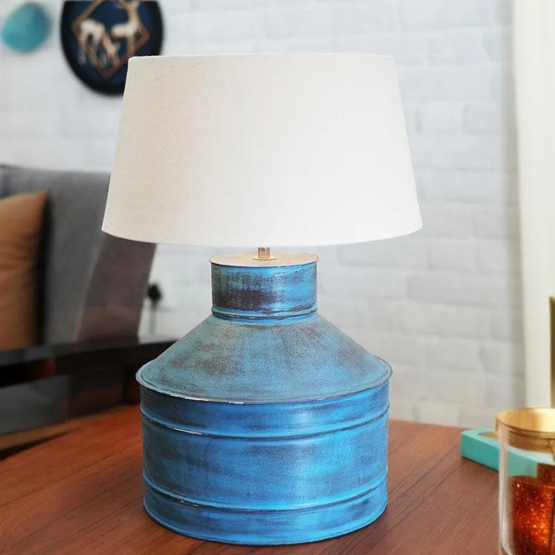 Cannister Turquoise Fabric Table Lamp - Blue,White media 3