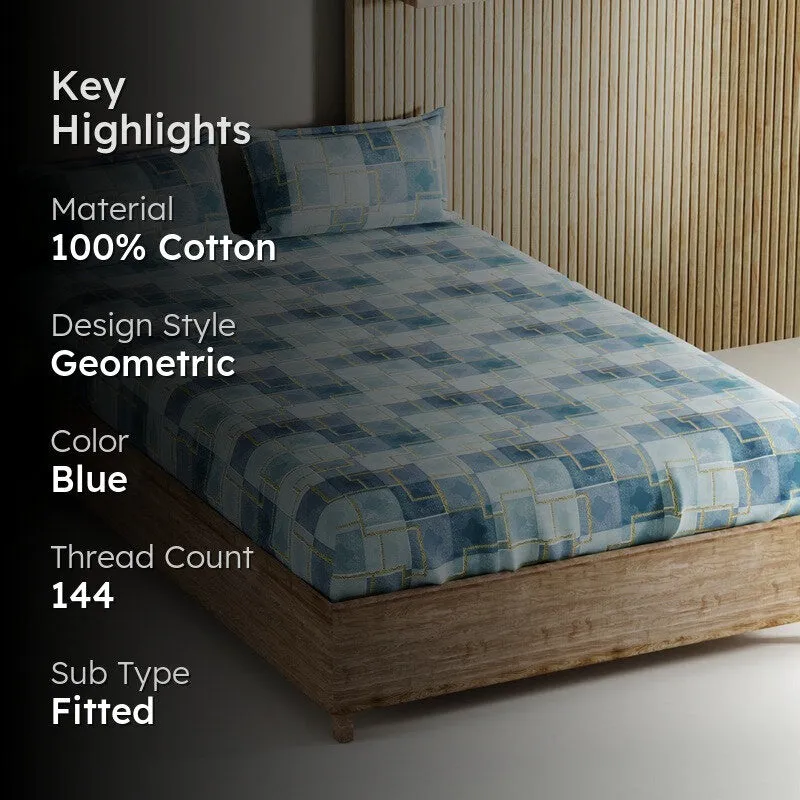 Irvyn Cotton Bedsheet (Blue) - 144 TC media 2