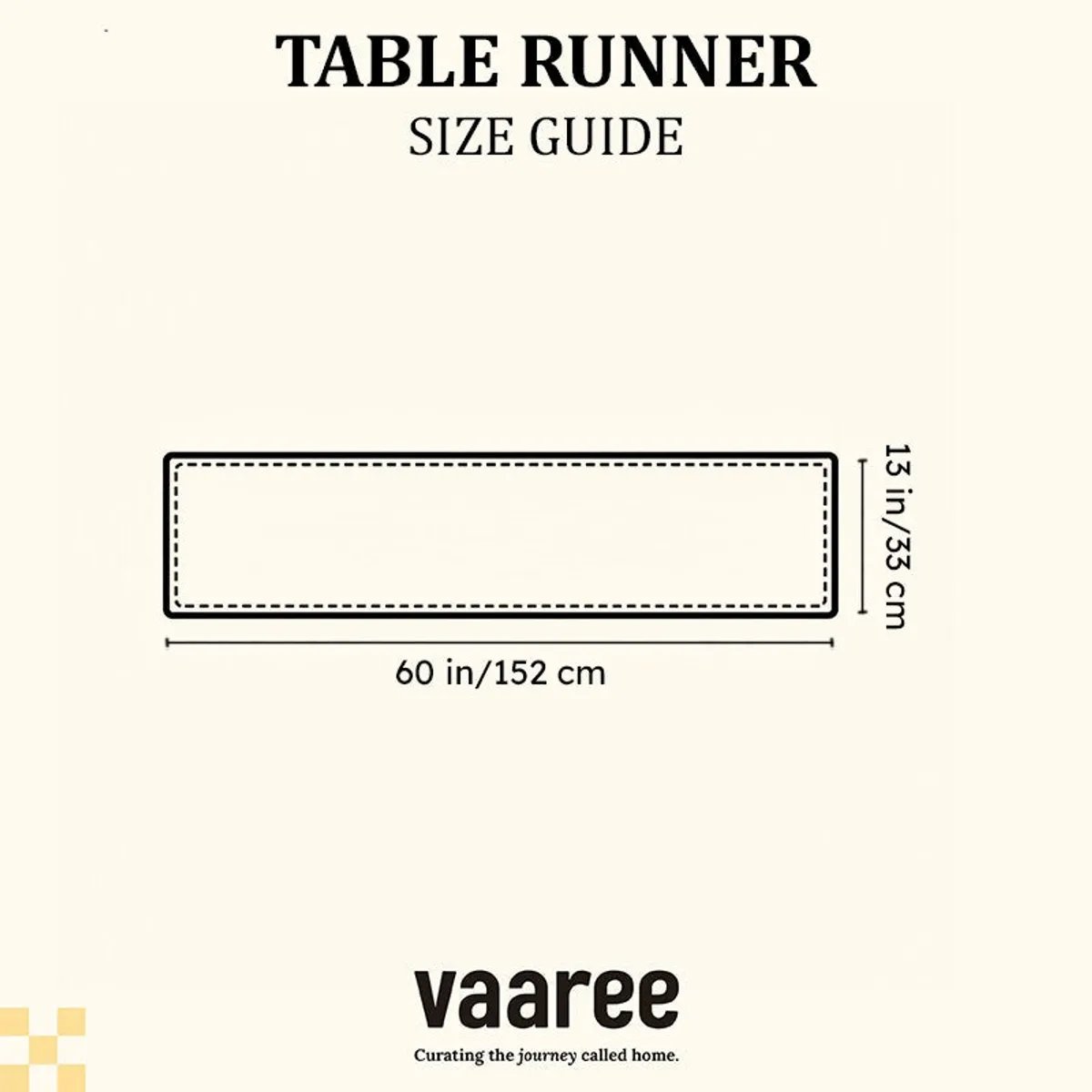 Table runner size guide showing the rectangular runner dimensions