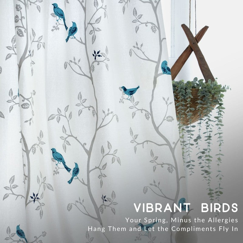 Tranquebar Home Nature Wings Cotton Curtains(Blue) - Set Of Two media 3