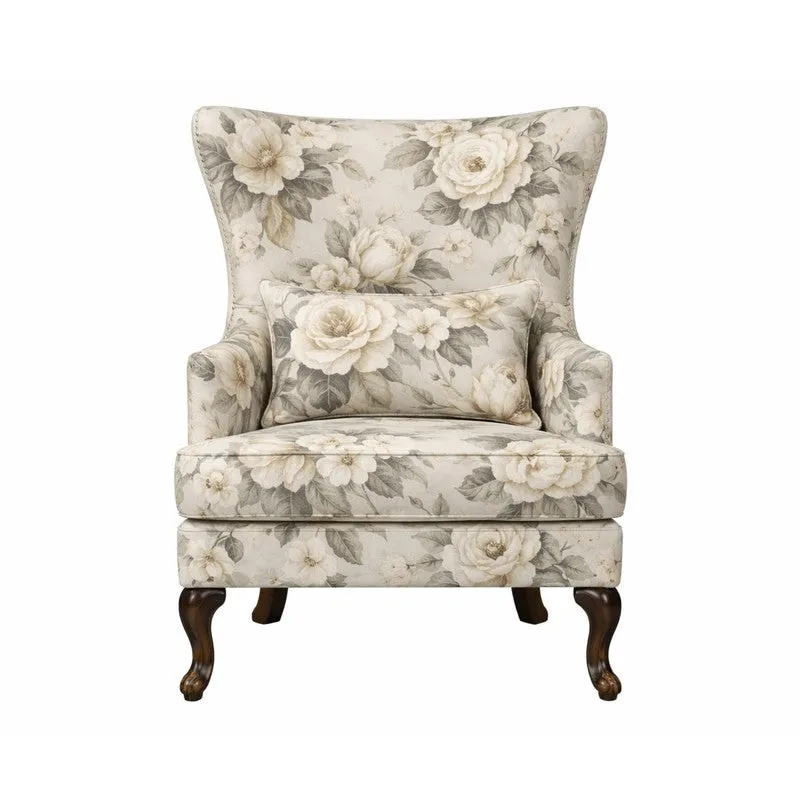 Willow Teak Wood & Velvet Garden Floral Lounge Chair media 4