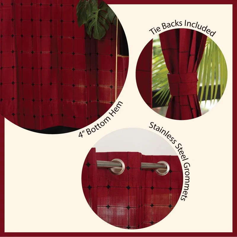 Pixel Checks Cotton Curtain - Maroon media 6