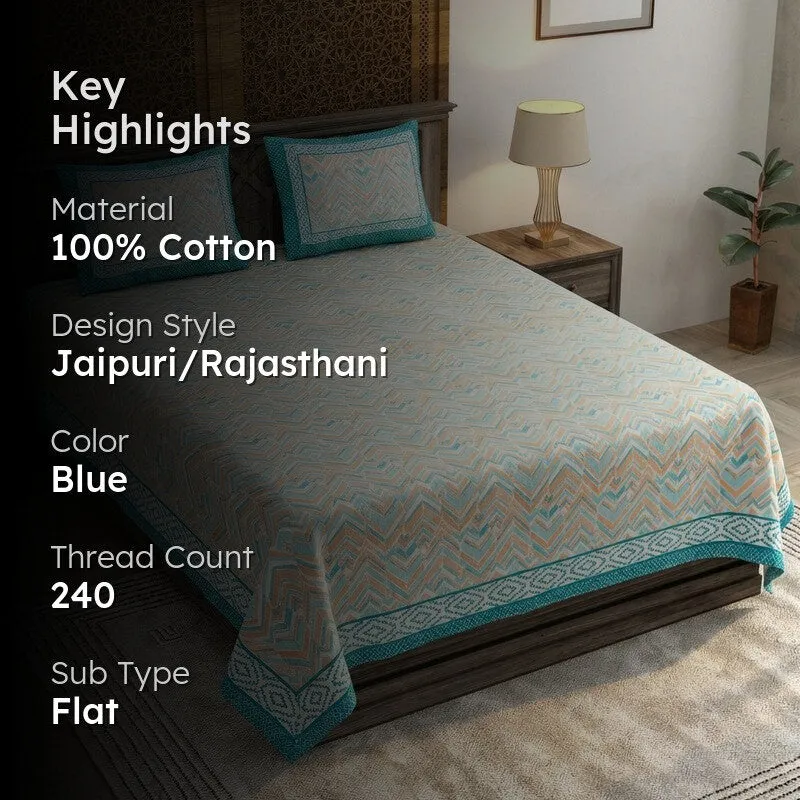 Softum Cotton Bedsheet (Teal) - 240 TC media 2