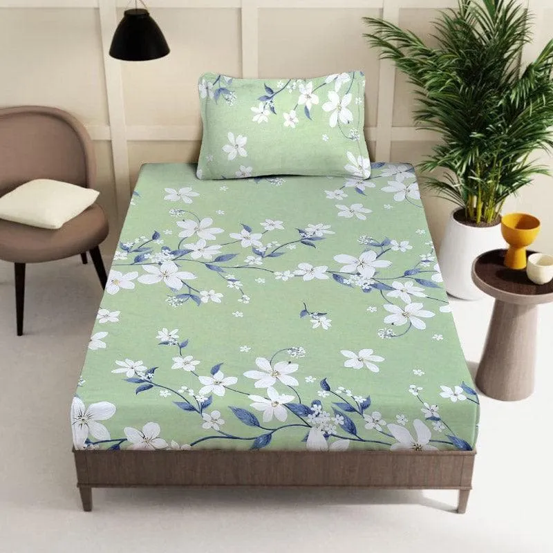 Mitusha Printed Cotton Bedsheet (Green) - 200 TC media 1