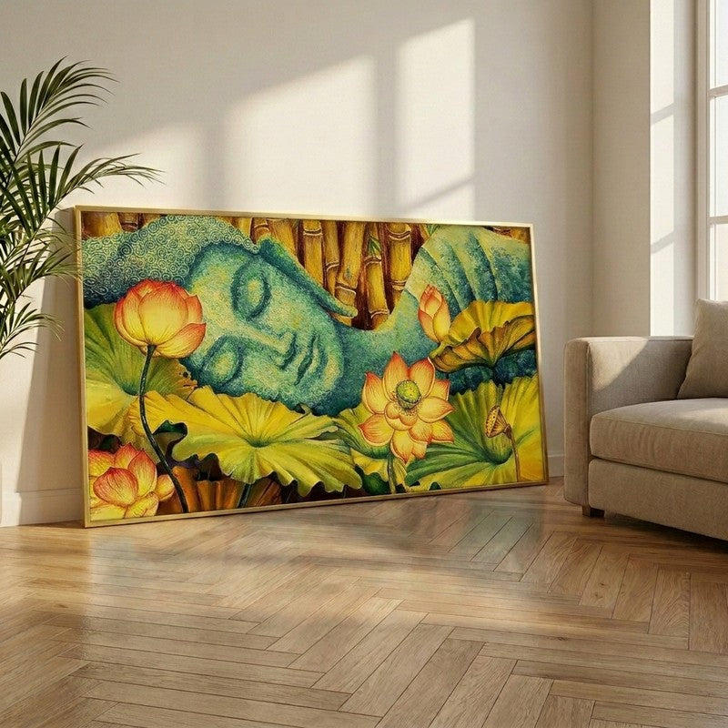 Lotus Serenity Buddha Canvas Wall Painting With Frame