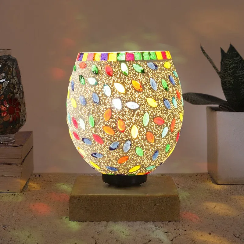Glaze Mosaic Glass Table Lamp With Wooden Base - Multicolor media 3