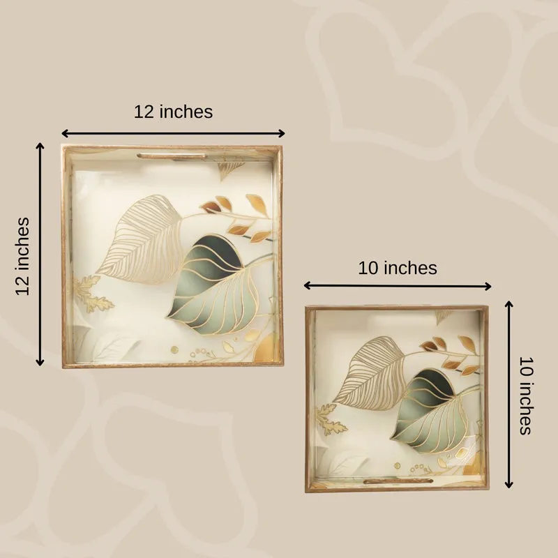 Golden Leaves Square Serving Tray - Set Of Two media 7