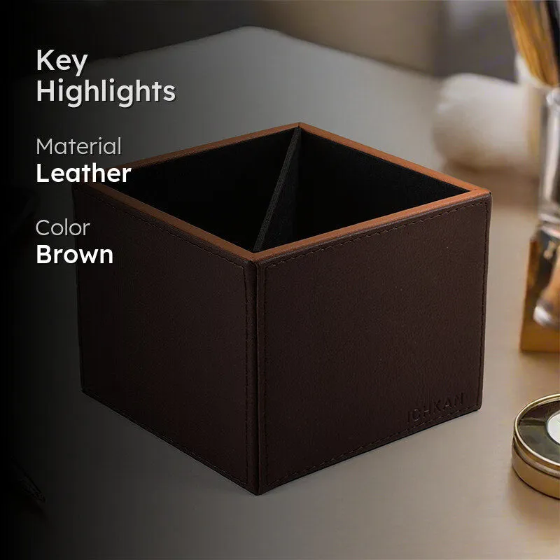 Tisca Faux Leather Pen Stand - Brown media 2