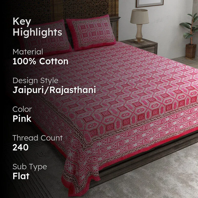 Geoor Cotton Bedsheet (Pink) - 240 TC media 2