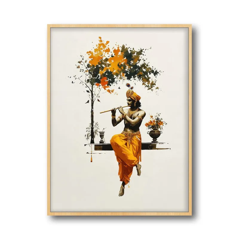 Lord Murari Krishna Blissful Archival Paper Wall Art - Natural Brown Frame media 5