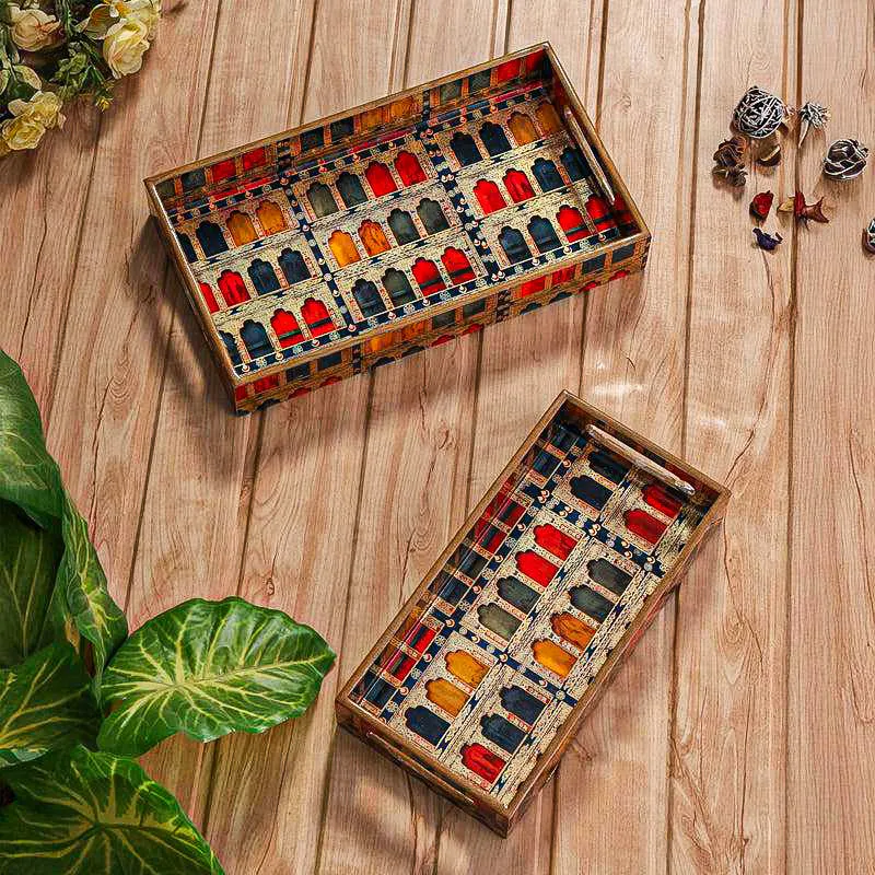 Rasdhara Wood Serving Tray (Medium & Small) - Set Of Two media 1
